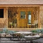 ZAIYW 1200 LED Curtain Lights 10x10Ft, Plug in Fairy Curtain Lights with Timer Remote Control Outdoor Curtain String Lights Waterproof for Patio Wedding Xmas Home Decor (Warm White)