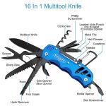 Bovgero Multitool Knife, 16 in 1 Pocket Knife, Handmade Multi Tool Knife, Birthday Christmas Gift for Men Women Him Her Boyfriend Girlfriend Dad Husband, Blue