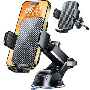 Phone Holders for Your Car 2025 Upgraded Military-Grade Strongest Suction & Stable Clamp Arm Car Phone Holder Mount 360°Adjustable for Dashboard, Windshield, Air Vent for iphone Samsung, Carbon Fiber