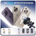 Beser for MagSafe Car Mount Charger, (4.13 lbf) Large Magnetic, 15W Qi Wireless Charger for Car, Vent/Dashboard, Phone Holder for iPhone 16/15/14/13/12 Series, 7 Color Lights, Aluminium, Black