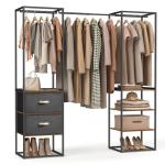 SONGMICS Clothes Rack, 70.9 Inch Wardrobe Freestanding Closet, Heavy Duty Garment Rack with 1 Extendable Hanging Rod, 2 Drawers and 4 Shelves, for Bedroom, Space-Saving, Rustic Brown URGR003B01