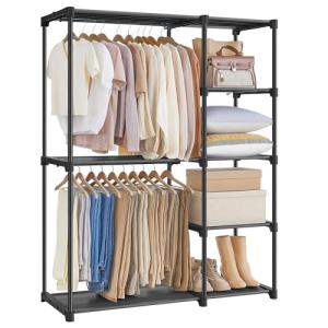 SONGMICS Portable Closet, Freestanding Closet Organizer, Clothes Rack with Shelves, Hanging Rods, Storage Organizer, for Cloakroom, Bedroom, 44.1 x 16.9 x 65 Inches, Black URYG24BK