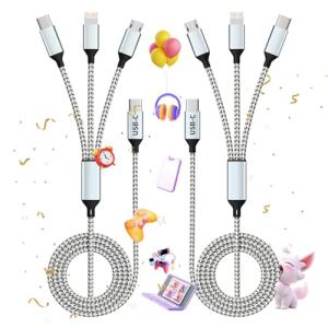 USB C Multi Charging Cable, (2 Pack 4FT), 3 in 1 Charging Cable Nylon Braided Universal Charger Cable with Type-C, Micro USB,IP Port for iPhone16/15 Series/Cell Phones & Pads and Other Devices