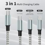 USB C Multi Charging Cable, (2 Pack 4FT), 3 in 1 Charging Cable Nylon Braided Universal Charger Cable with Type-C, Micro USB,IP Port for iPhone16/15 Series/Cell Phones & Pads and Other Devices