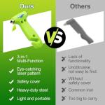 WONDER POINT Car Window Breaker, Safety Hammer - 3 in 1 Escape Tools, Window Breaker Seatbelt Cutter, Roadside Emergency Kit with Light Reflective Tape(2 Pack, Green)