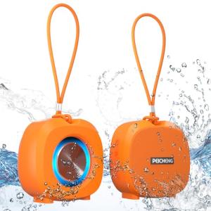 PEICHENG Speaker, Small Portable Bluetooth Wireless IPX5 Waterproof Shower Speaker,Loud Stereo Sound Deep Bass,TWS Paire, RGB Lights,Long Playtime for Outdoor Party, Great Gift, 1PCS(Orange)