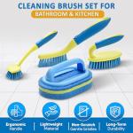 Scrub Brush Set for Bathroom Kitchen Bathtub Toilet Deep Cleaning Brush Tools All Purpose Cleaner Sponge Scrubbing Brushes with Ergonomic Handle, 4-Piece