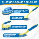 Scrub Brush Set for Bathroom Kitchen Bathtub Toilet Deep Cleaning Brush Tools All Purpose Cleaner Sponge Scrubbing Brushes with Ergonomic Handle, 4-Piece