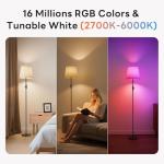 VARICART Smart Floor Lamp with RGBCW Color Change Bulb, Compatible with Alexa, Siri, Google Voice & App Control, Standing Lamp with Linen Shade, Tall Lamp for Living Room, Bedroom, Office,Black