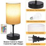 TCEUMIK RGB Smart Lamps for Bedrooms & Living Room 3 Ways Dimmable Bedside Lamps Color Changing Nightstand Lamp with 2 USB Port and Outlet Modern Night Stand Table Lamp Fabric Shade E26 LED Bulb