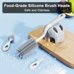 ePiiChua Silicone Bottle Brush Set with Stand, 360° Rotating Bottle Cleaning Brush Cleaner Set, Long Handle 3 in 1 Multipurpose Silicone Baby Bottle Straw Cleaner Brush (Grey)