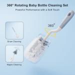 ePiiChua Silicone Bottle Brush Set with Stand, 360° Rotating Bottle Cleaning Brush Cleaner Set, Long Handle 3 in 1 Multipurpose Silicone Baby Bottle Straw Cleaner Brush (Grey)