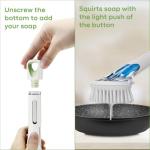 RIMAY Dish Brush with Soap Dispenser, Dish Washing Brush with Handle, Soap Dispensing Dish Brush, Soap Brush for Kitchen Sink, Dish Wand Kitchen Brushes for Dishes/Pans/Pots/Sink (White)