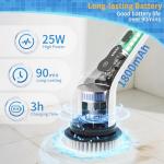 Electric Spin Scrubber, Ultimate Household Cleaning Brush with 90Min Runtime & 8 Heads & 2 Modes- 52in Electric Shower Scrubber Deep Clean for Bathroom Grout, Oven, Shower, Tile & Car, IPX6 Waterproof