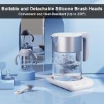 ePiiChua Silicone Bottle Brush Set with Stand, 360° Rotating Bottle Cleaning Brush Cleaner Set, Long Handle 3 in 1 Multipurpose Silicone Baby Bottle Straw Cleaner Brush (Grey)