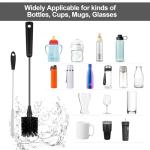Water Bottle Brush with Straw Cleaner, 15 Inches Stainless Steel Handle Baby Bottle Brush Cleaner, Kitchen Scrub Cleaning Brushes for Cup, Wine Glasses, Coffee Mugs, Tumblers, Wine Decanters, Black