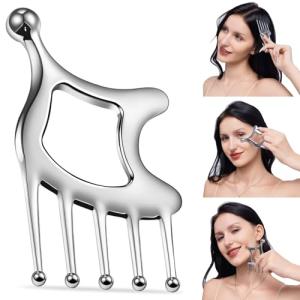 Gua Sha Tool with Handle,5in1 Scalp Massage Tool for Head&face&Body,Protable Scalp Massage Comb Guasha Tool for Deep Relaxation and Relieving Fatigue & Pain,Scalp Massager Trigger Point Tool for SPA