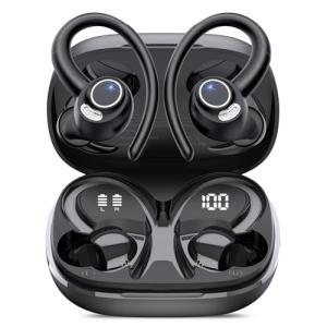 Wireless Earbuds, Bluetooth 5.4 Headphones Sport, Over Ear Buds With ENC Noise Cancelling Mic, 48H, Wireless Earphone With Earhooks, Stereo Deep Bass, IP7 Waterproof ear bud for Workout Running, Black