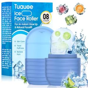 1Pcs Ice Roller for Face, Ice Face Roller, Reusable Silicone Ice Mold for Face, Facial Beauty Ice Roller Skin Care Tools for Shrink Pores Anti Wrinkle Reduce Puffiness (Blue)