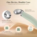 Vangines 3-in-1 Ice Roller for Face & Eyes – Cooling Facial Roller, Pore Cleansing Tool with 2 Silicone Brushes, Stainless Steel Roller for Puffiness & Pores (Green)