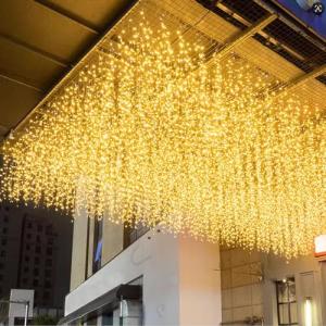 LOFTOLMEA LED Ceiling Icicle Lights, 16.4FT 216 LEDs 8 Modes Twinkle Christmas Hanging Fairy String Curtain Lights for Parties Mall Patio Yard Indoor Outdoor Decoration Warm White, 5M