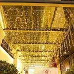 LOFTOLMEA LED Ceiling Icicle Lights, 16.4FT 216 LEDs 8 Modes Twinkle Christmas Hanging Fairy String Curtain Lights for Parties Mall Patio Yard Indoor Outdoor Decoration Warm White, 5M