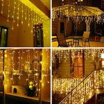LOFTOLMEA LED Ceiling Icicle Lights, 16.4FT 216 LEDs 8 Modes Twinkle Christmas Hanging Fairy String Curtain Lights for Parties Mall Patio Yard Indoor Outdoor Decoration Warm White, 5M