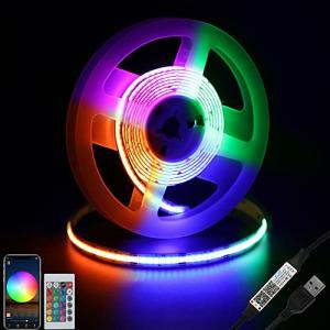 dephen USB COB RGB LED Strip, 4.9ft High Density Plug in Tape Light, 5v Cuttable TV Backlight for Car, Cabinet, Computer, Bar, DIY Lighting