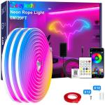 Cozylady 20Ft RGB LED Neon Rope Lights for Bedroom, 6m LED Strip Lamp with Double Sided Adhesive Tape, App/Remote Control Waterproof DIY Lights Decorate The Outdoor and Indoor of Your Home.