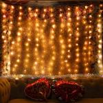 Tuanse 195 LED Curtain Tapestry Lights Backdrop String Lights, 6.5 x 5 Feet Hanging Fairy Curtain Light with 8 Lighting Modes and Remote for Bedroom Window Wall Indoor Outdoor Graduation Decor 1 Pack