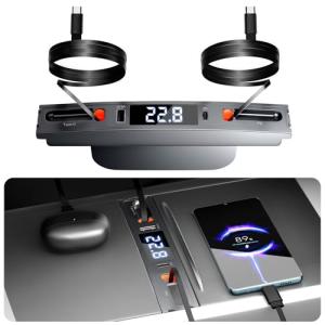 Qoope 2 Type-C USB Hub for Tesla Model 3 Model Y Accessories 2024 2023 2022 2021 Tesla Car USB Charger Multi Port with Fast Charger Retractable Cable Docking Station (Not Fit Model 3 2024)