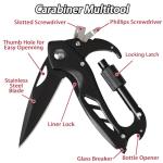 JUXWONE Carabiner with Knife, Multitool Carabiner Pocket Knife, Folding Sharp Knives, Sturdy Handy Tool, Belt Cutter, Bottle Opener, Window Breaker, Screwdriver, for Safety in Car, Camping, Hiking