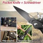 JUXWONE Carabiner with Knife, Multitool Carabiner Pocket Knife, Folding Sharp Knives, Sturdy Handy Tool, Belt Cutter, Bottle Opener, Window Breaker, Screwdriver, for Safety in Car, Camping, Hiking