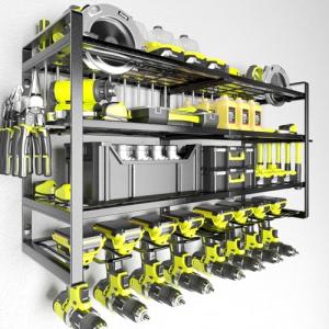 KAFAHOM Power Tool Organizer-8 Drill Holder Wall Mount,4 Layer Heavy Duty Metal Power Tool Storage Rack,Garage Tool Organizer and Storage with Screwdriver Holder/Plier Holder/Hammer Holder