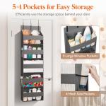 Lifewit 1 Pack Over the Door Organizer, 5 Shelf Clear Window Hanging Storage with 4 Mesh Side Pockets, Anti Tilt 40 lbs Load Behind Door for Pantry, Nursery, Bathroom, Bedroom, Kitchen, Dorm, Grey