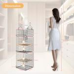 Yuyetuyo 5 Tier Closet Hanging Organizer and Storage Separable Hanging Closet Shelves with 4 Hooks 2 Adjustable Dividers, Wire Storage Basket Bins for Clothing Sweaters Socks Dolls Handbags, Foldable