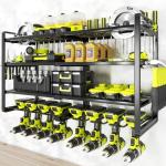 KAFAHOM Power Tool Organizer-8 Drill Holder Wall Mount,4 Layer Heavy Duty Metal Power Tool Storage Rack,Garage Tool Organizer and Storage with Screwdriver Holder/Plier Holder/Hammer Holder