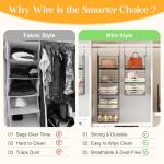 Yuyetuyo 5 Tier Closet Hanging Organizer and Storage Separable Hanging Closet Shelves with 4 Hooks 2 Adjustable Dividers, Wire Storage Basket Bins for Clothing Sweaters Socks Dolls Handbags, Foldable