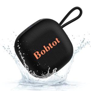 Bobtot Portable Bluetooth Speakers Wireless, IPX7 Waterproof Mini Speaker with 16 Hours Playtime, Loud Stereo Sound, TWS, Built-in Microphone, Small Size for Travel Sport, Black