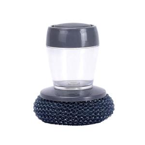 Mini Auto-Dispensing Dish Brush: Multi-Functional Short Handle Kitchen PET Bristle Cleaner with Soap Dispenser for Pots, Pans & Dishes (Gray)