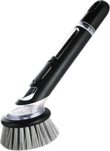 Soap Dispensing Dish Brush for Kitchen - Soap Control Dish Brush Scrubber with Handle, Safe on Dishes, Nonstick Cookware, Tubs, Durable, Reusable