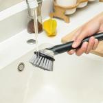 Soap Dispensing Dish Brush for Kitchen - Soap Control Dish Brush Scrubber with Handle, Safe on Dishes, Nonstick Cookware, Tubs, Durable, Reusable