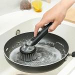 Soap Dispensing Dish Brush for Kitchen - Soap Control Dish Brush Scrubber with Handle, Safe on Dishes, Nonstick Cookware, Tubs, Durable, Reusable