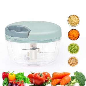 Manual Food Chopper, Garlic Chopper with Container, Vegetable Kitchen Cutter, Pull String Hand Food Processor Sharp Blades Mincer Shredder for Cutting Onions Chili Ginger Seasoning (Green, 500ml)
