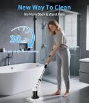 Electric Spin Scrubber with 3 Speed, Adjustable Extension Handle, 8 Brush Heads,Cordless Power Cleaning Brush for Bathroom, Tile, Kitchen-Black