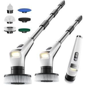 Antime Electric Spin Scrubber with LED Light, IPX8 Waterproof Cleaning Brush with LCD Display, 5 Replaceable Brush Heads, Shower Scrubber with 25kg Torque, 90min Runtime for Bathroom, Kitchen, Tile