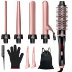 5 in 1 Curling Iron, Hair Curling Wand Set Thermal Brush 4 Interchangeable Ceramic Curling Wands (0.35"-1.25”) Fast Heat Up Dual Voltage Christmas Birthday Hair Tool Gifts for Women Travel