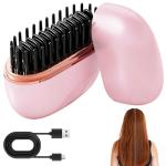 Mini Straightener,Rechargeable Portable Hair Straightener Brush,Fast Heating Hot Comb,3-Speed Temperature Control,Anti Scald Shell,Lightweight and Portable for Home Travel (Pink)