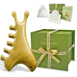 4 in 1 Gua Sha Massage Tool – Green Sandalwood Lymphatic Drainage Massager for Face & Scalp, Guasha Tool for Face, Scalp Massage Comb, Head Massager, Wood Therapy Gift Set