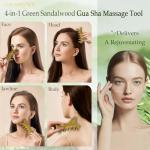 4 in 1 Gua Sha Massage Tool – Green Sandalwood Lymphatic Drainage Massager for Face & Scalp, Guasha Tool for Face, Scalp Massage Comb, Head Massager, Wood Therapy Gift Set